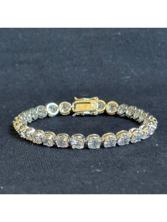 Jewelry - DBJ 925 Sterling Silver Tennis Bracelet w/Round CZ Stones Secure Clasp Vintage